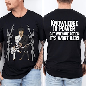 Karateshirt, East Meets West karate T-shirt, vechtsport kracht, eenheid, bamboesymboliek en inspirerend citaat, herenshirt met korte mouw