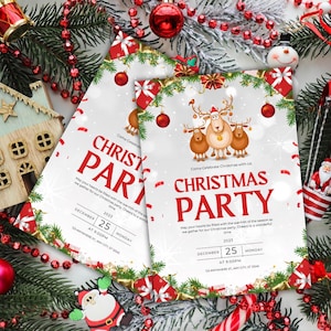 Red & Green Simple Christmas Party Invitation, Festive Holiday Invite, Elegant Xmas Event Card, Modern Winter Party Supplies