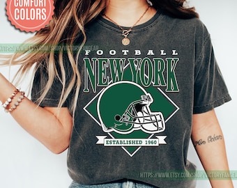 New York Football Retro 80s Vintage Style Comfort Colors Crewneck T-Shirt, New York Football Tshirt, Jets Sunday Football Fan Gifts FGD28