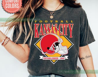Kansas City Football Comfort Colors Vintage Style T-Shirt, Kansas City Football Crewneck, Football T-Shirt, Kansas City Fan Gifts FGD8