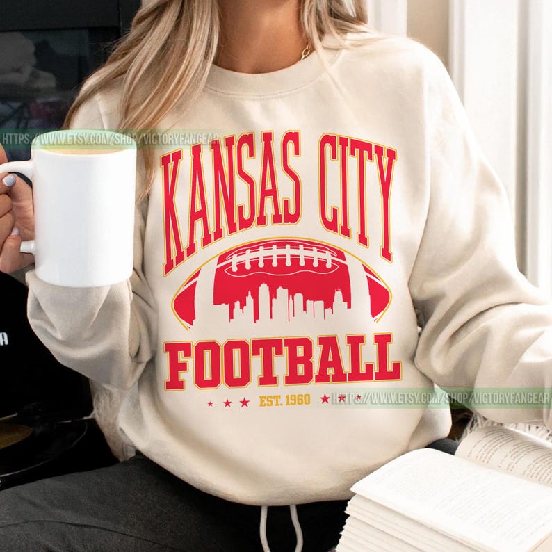 Kansas City Football Vintage Sweatshirt T-Shirt, Kansas City Football Crewneck, Kansas City Football Sweatshirt, Kansas City Fan Gifts FCY8 image 1