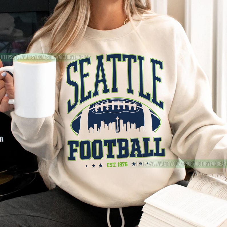 Seattle Football Vintage Sweatshirt T-Shirt, Seattle Seahawk Football Crewneck Sweatshirt, Seahawk Fan Gift, Retro Seattle Football Fan FCY7 image 1