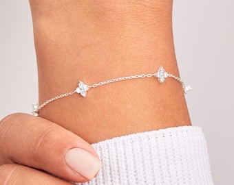 925 Sterling Silver Clover Bracelet for Women, Four Leaf