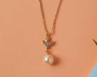 Minimalist Pearl Pendant Necklace for Mother or Grandma, Single Pearl Necklace, Dainty Natural Pearl Drop Necklace, Pearl Gift for Mom