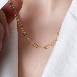 14K Gold Paperclip Chain Necklace: Dainty Sterling Silver Layering Chain