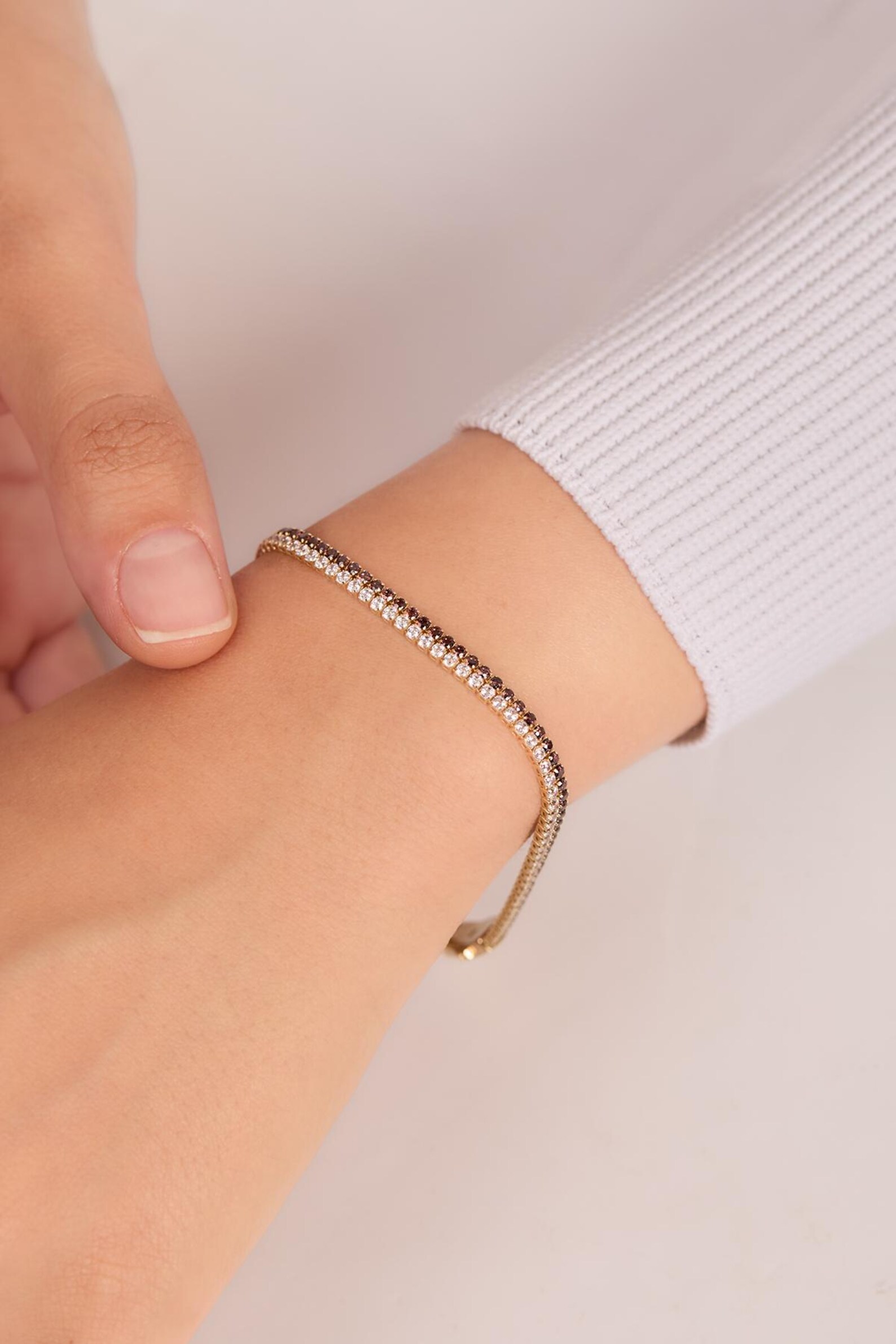 14K Solid Gold Tennis Bracelet Set, Dainty Double Strand Tennis
