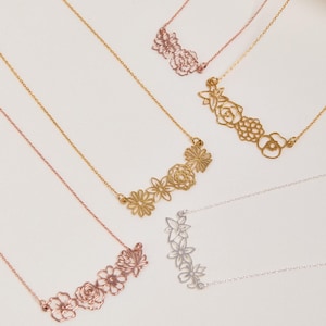 Dainty Birth flower Necklace , 14K Gold Birth Flower Bouquet Necklace, Personalized Gift, Birth flower Family Gift, Mothers day gifts