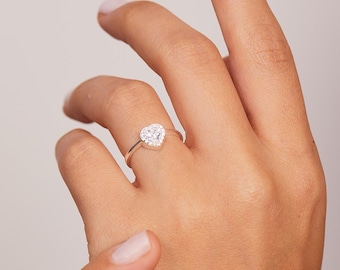 Dainty Gold Heart Promise Ring | Minimalist Heart Engagement Ring | Dainty Gold Ring | Art Deco Bridal Ring | Valentine’s Gift for Her