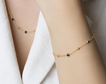 14K Gold Blue Diamond Tennis Bracelet and Necklace Set, 14K Gold Sapphire Tennis Bracelet and Necklace Set, Gifts for Her, Bridesmaid Gift,