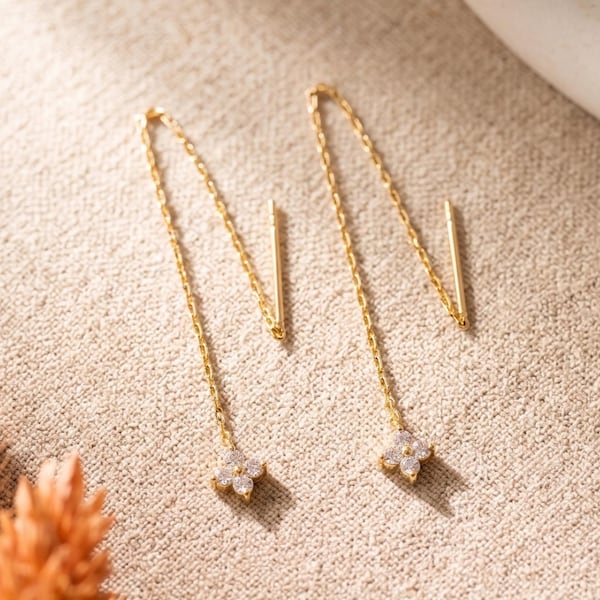 Dainty Gold Threader Earrings, Minimal Chain Drop Earrings, Elegant Long Earrings, Everyday Jewelry