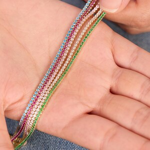 14K Solid Gold Tennis Bracelet Set, Dainty Double Strand Tennis
