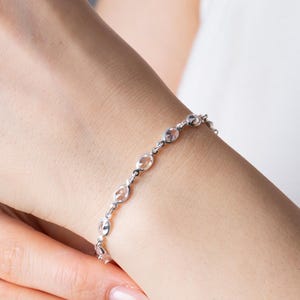 Dainty Silver Bracelet, Diamond Wedding Bracelet, Minimalist Gemstone Bracelet for Women, Bridesmaid Gifts, Christmas Gifts