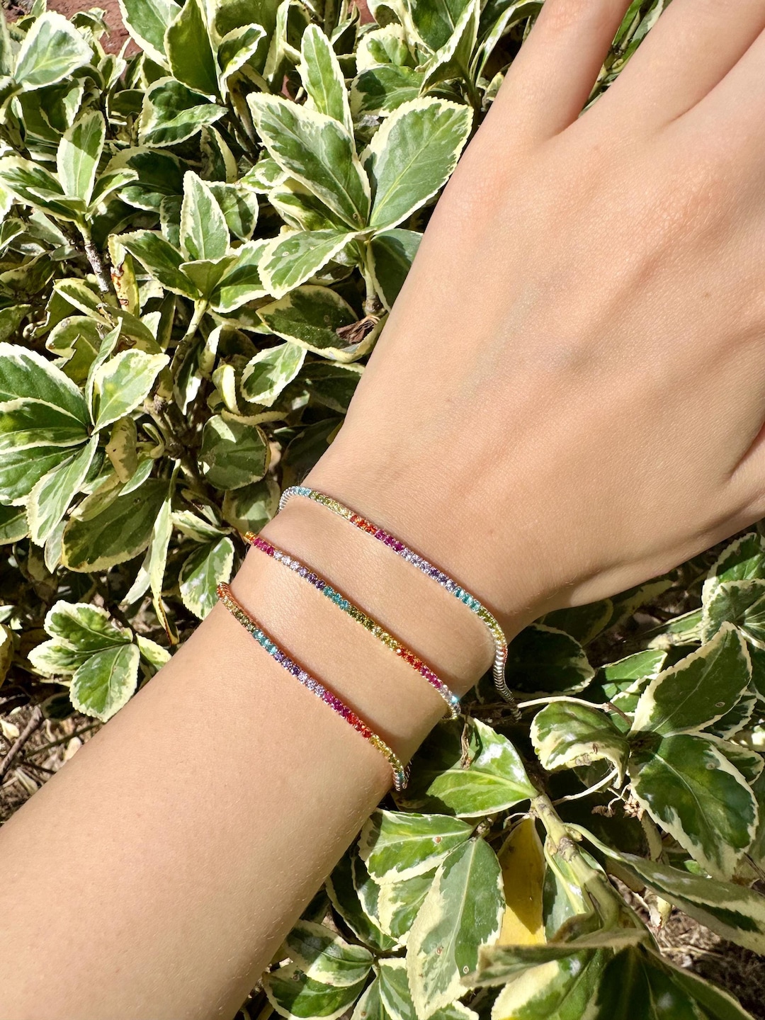 Rainbow Tennis Bracelet, Shades of Green