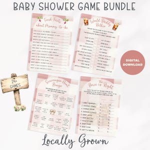 Pink Gingham Baby Shower Game Bundle: Locally Grown Theme (Digital Download)