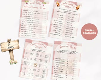 Pink Gingham Baby Shower Game Bundle: Locally Grown Theme (Digital Download)