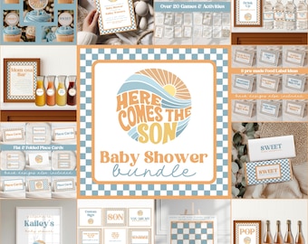 Groovy Sunshine Baby Shower Bundle: Retro Blue & Orange (Digital Download)