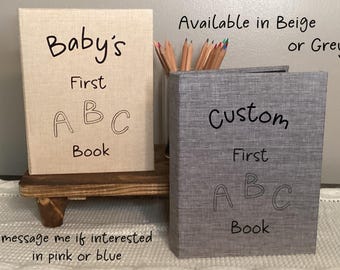 Personalized Baby&#39;s First ABC Photo Book - Beige or Grey