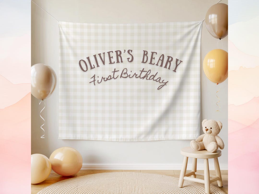 Beary First Birthday Banner, Teddy Bear Cake Smash Backdrop, Custom ...