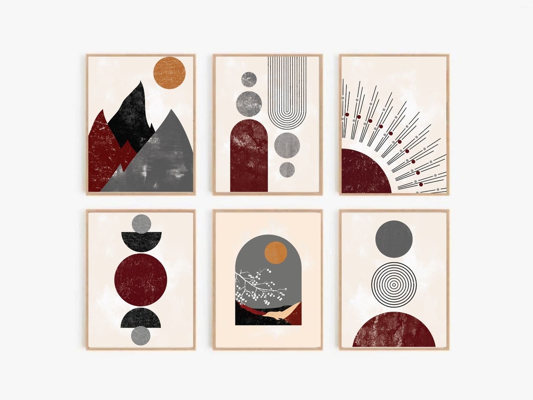 Boho Wall Art Digital Set of 6 Gallery Vintage Style, Abstract Boho ...