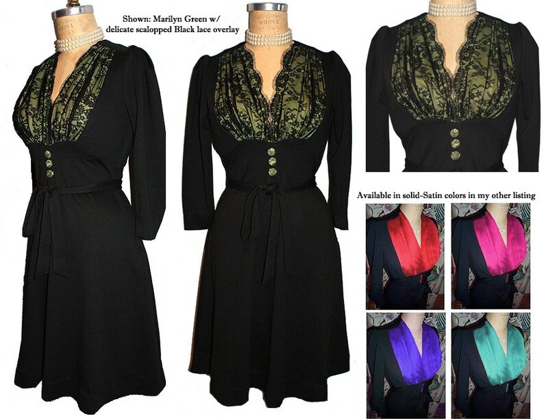 Sexy 1940s Shapely and Feminine Film Noir Dress... Quality stretch fabric glides over your curves...Your choice of front panel fabric... image 3