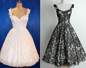 All Sizes Custom Off-shoulder Satin & Lace Gorgeous 1950s Reproduction Dress... Available in Black or White Lace...