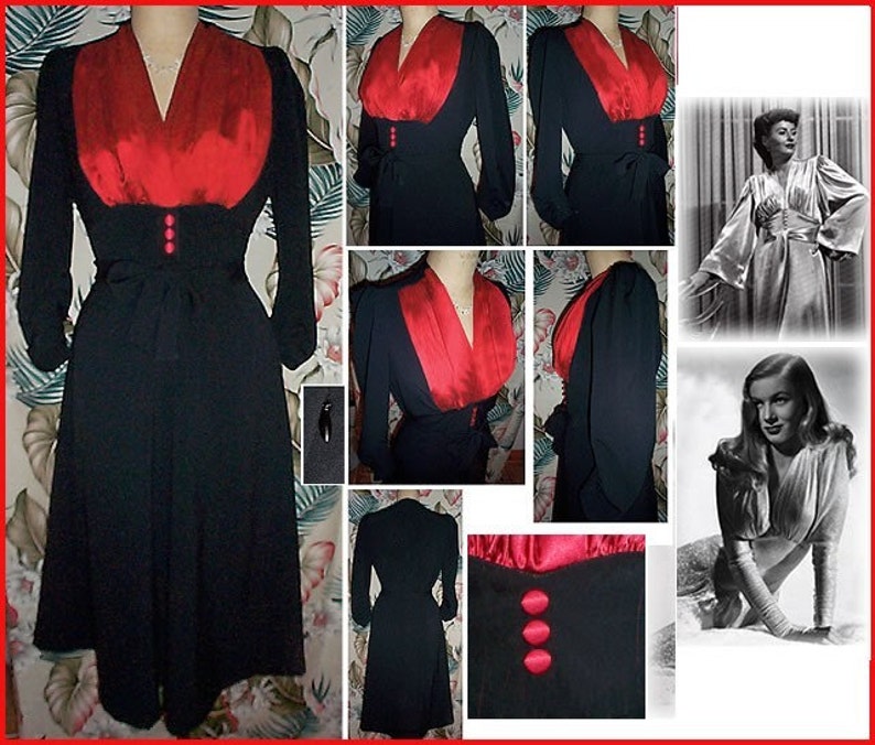 Sexy 1940s Shapely and Feminine Film Noir Dress... Quality stretch fabric glides over your curves...Your choice of front panel fabric... image 2