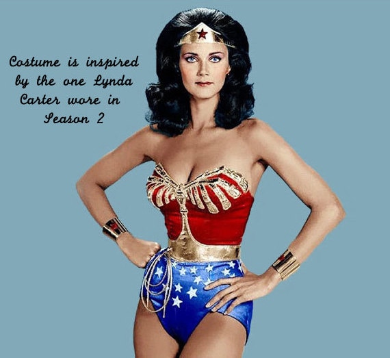 Classic Lynda Carter Season 2 Full Wonder Woman Costume: Corset, Tiara,  Cuffs, Belt, Lasso, Choice Briefs or Shorts or Skirt WITH Cape 