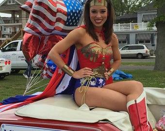 Full Wonder Woman Costume:  Corset, Tiara, Cuffs, Belt, Lasso, Choice Briefs or Shorts or Skirt (cape sold separately)...