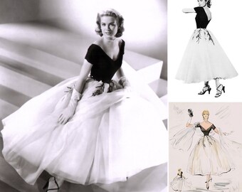 1950s Grace Kelly Dress from Rear Window... Gorgeous near-Replica with FULL Tulle Layered Skirt...Vintage Wedding / Hollywood Party...