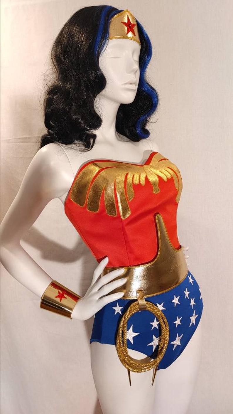 Full Classic Lynda Carter Season 2 Wonder Woman Costume: Emblem Corset, Belt, Tiara, Cuffs and your Choice of Bottoms WITH Cape... image 2