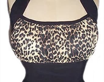 Adorable Leopard Kitty Halter Dress: Rockabilly Swing 1950s Vintage style Dress, Custom Made