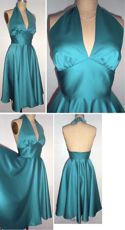 1950s Retro Dream... Satin FULL CIRCLE Skirt Marilyn Halter Dress