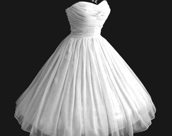 PLUS SZ...Custom Vintage 1950&#39;s 50s Style Pleated Chiffon Strapless Dress... Party / Prom / Wedding... in these Delicious Colors and more...