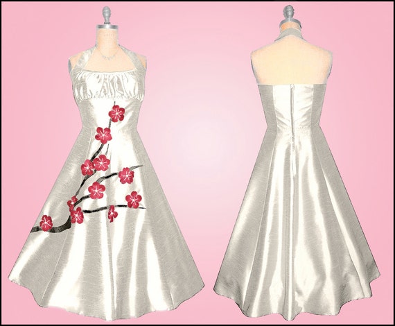 GORGEOUS Cherry / Plum Blossom Branch 1950s Retro Dress