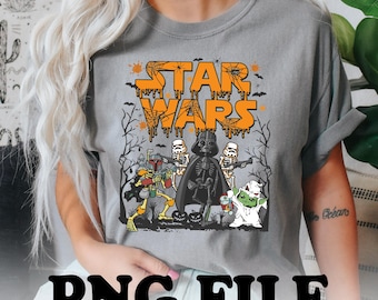 Retro Wars Halloween PNG, Vintage Halloween PNG, Paket Halloween PNG, Paket Familje Halloween PNG, Star Wars T-shirt, Halloween Design