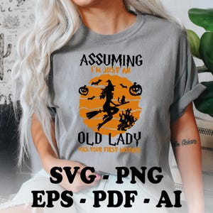 Bruja Svg, Asumir que solo soy una anciana fue tu primer error Svg, Halloween Png, Escoba de bruja Png, Regalo de Halloween svg