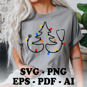 Stethoscope Christmas Svg, Christmas Tree With Lights, Stethoscope Tree Png, Medical Christmas Png, Nurse Svg, Healthcare Worker png