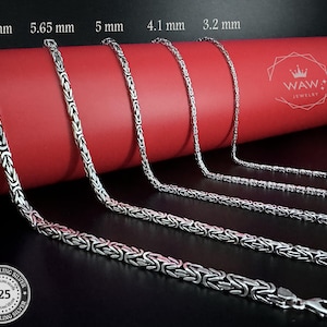 925 Sterling Silver Byzantine Chain Necklace, Silver Thick Chain, Silver Bracelet, Round Bali Chain, Oxidized Byzantine Necklace