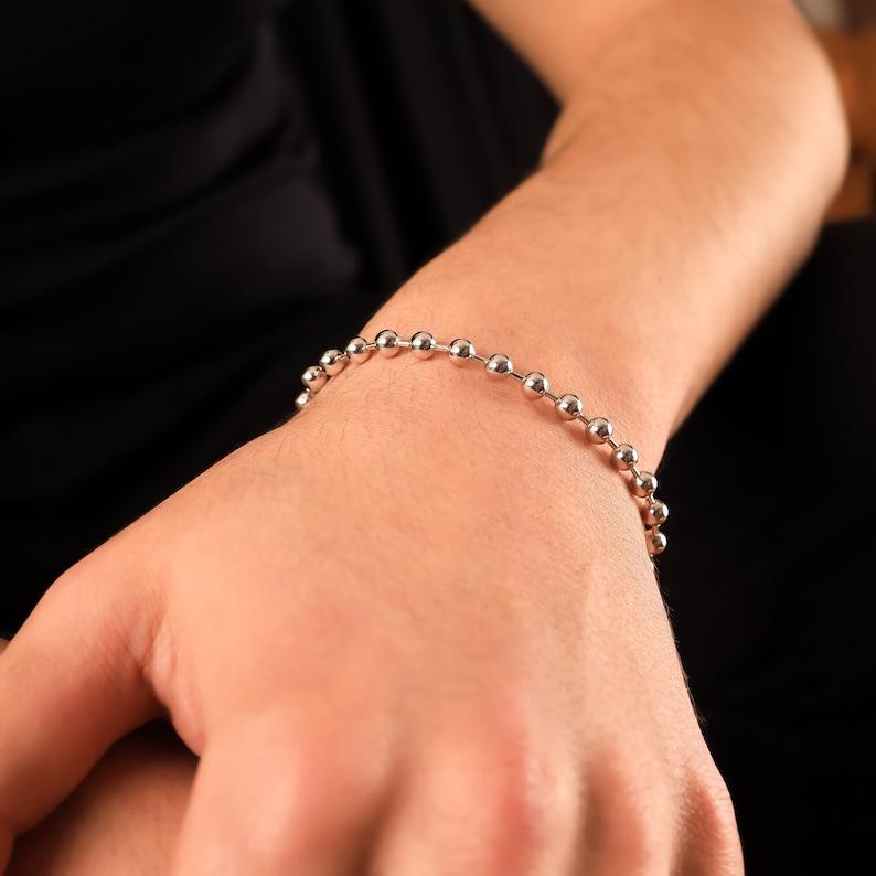 925 Sterling Silver Ball Chain Bracelet Women, Italian Bead