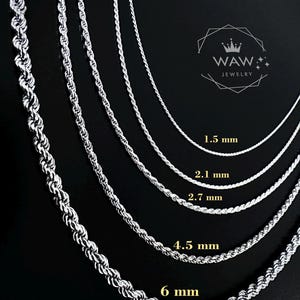 Italian Solid Sterling Silver Rope Link Chain Necklace 925 Silver Chain UNISEX Italian Twist Diamond Cut Pendant Chain Necklace Women Men