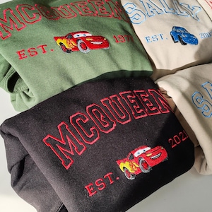 Embroidered McQueen Sally Cars Sweatshirt, Disney Toddler Birthday Crewneck, Trendy Disneyland Family Matching Shirt, Couple Gift Hoodie