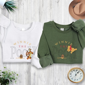 Embroidered Winnie the Pooh Sweatshirt, Vintage Cartoon Tigger Sweatshirt, Disney Character Pooh Bear Crewneck, Best Friend Gifts Hoodie