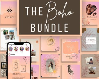 Boho Instagram Post Templates: Neutral Social Media Bundle (Canva)