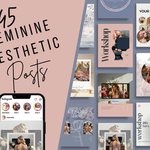 45 Elegant Feminine Social Media Post Templates, Soft Aesthetic Canva Template for Instagram, Feminine Post Template, Canva Instant Download