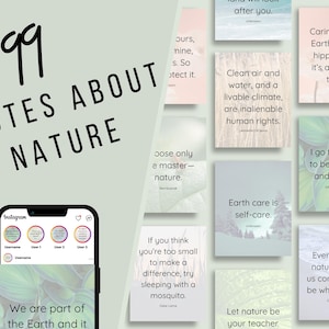 99 Nature Quotes, Canva Social Media Template, Earth Day quotes, Environment Posts, Earth Day Party, Earth Day Digital Download, IG Template