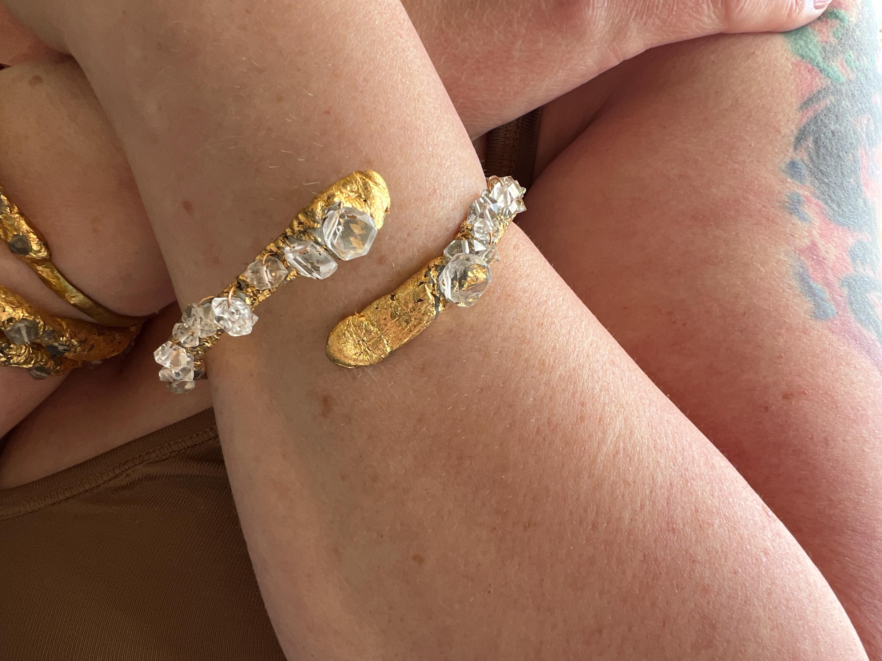 ゴールドハーキマーダイヤモンドバングルブレスレット、女性用調節可能