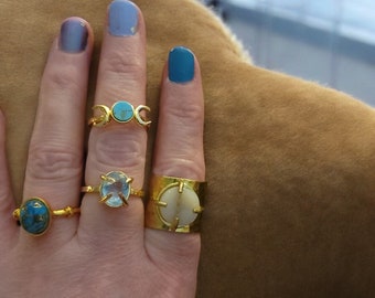 Halvmåne turkos ring, guld månfas ring för kvinnor, höst ädelsten ring, höst häxring, december födelsesten ring, present till henne