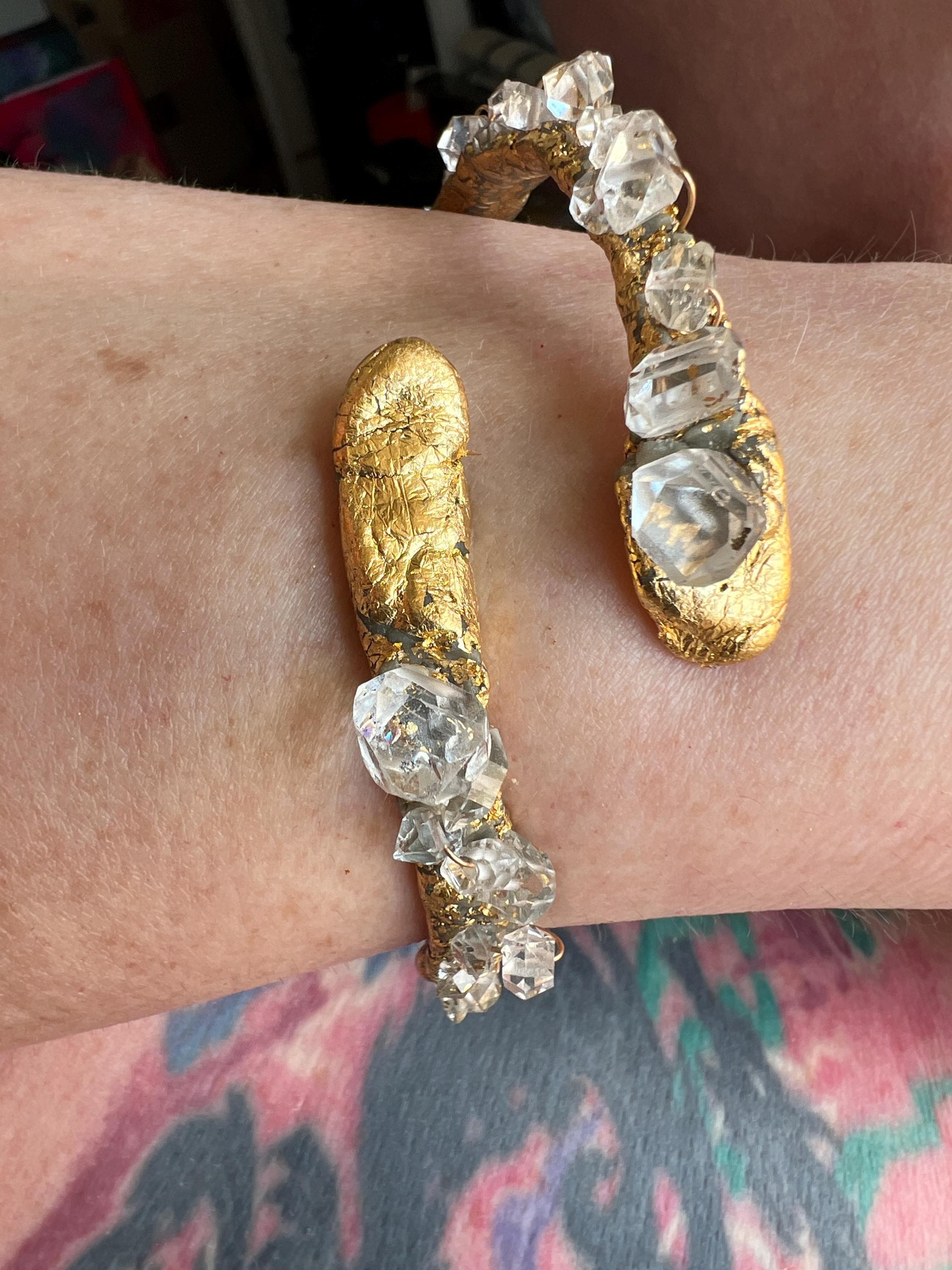 ゴールドハーキマーダイヤモンドバングルブレスレット、女性用調節可能