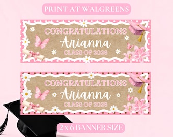 Banner de graduación personalizado Pink Coquette - Descarga digital - Imprime en Walgreens