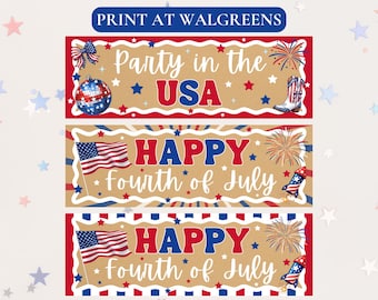 Pancarta del 4 de julio, decoración patriótica para fiestas del Día de la Independencia - Impresión en Walgreens - Descarga digital